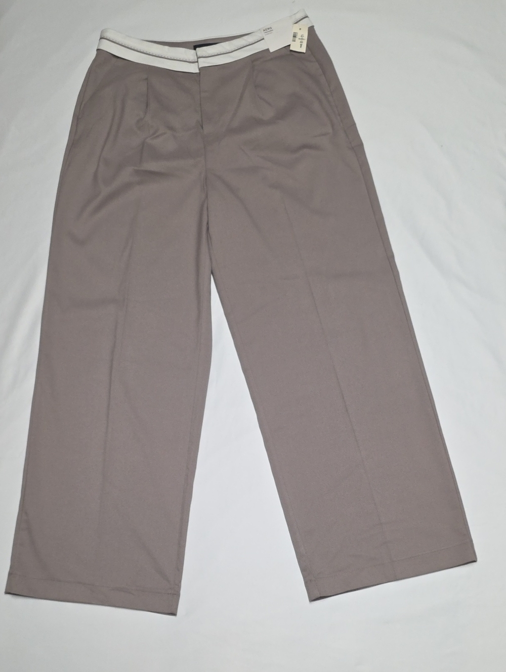 Aeropostale Women's Wide-Leg Pants in Taupe with White Waistband